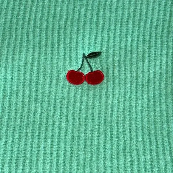 A New Day Cherry Motif Sweater Women's M | Mint Green | Crew Neck Knit | NWT - Picture 3 of 11